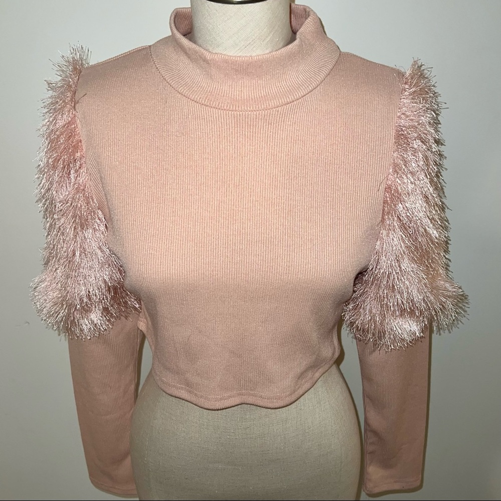 SHEIN Pink Drama Sleeve Cropped Mock Neck Sweater Size Large